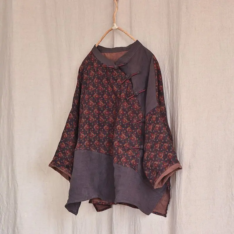 Cotton Linen T Shirts Women Fashion Printed Contrasting Lace Up Shirt Artistic Irregular Vintage Oversized Tops Summer Trend Top