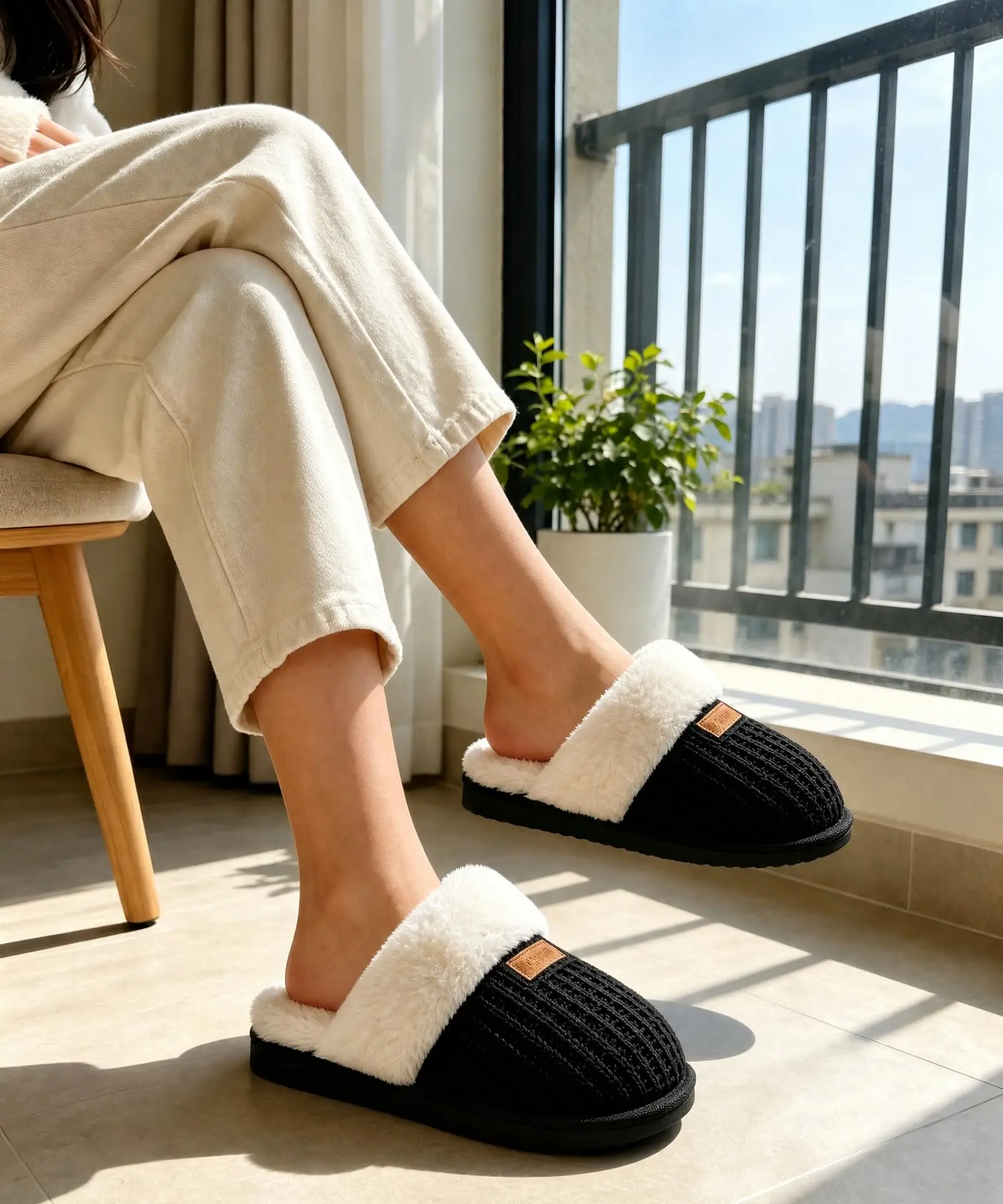 Comwarm Hausschuhe mit Kunstfellfutter für Damen, weiche, flauschige Innenhausschuhe, flauschig warme, bequeme Damenhausschuhe mit Memory-Schaum. – Detail 7