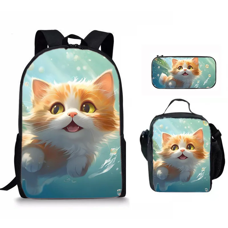 

Cartoon Popular New cute cat dog horse 3D Print 3pcs/Set Student School Bags Laptop Daypack Backpack Lunch bag Pencil Case