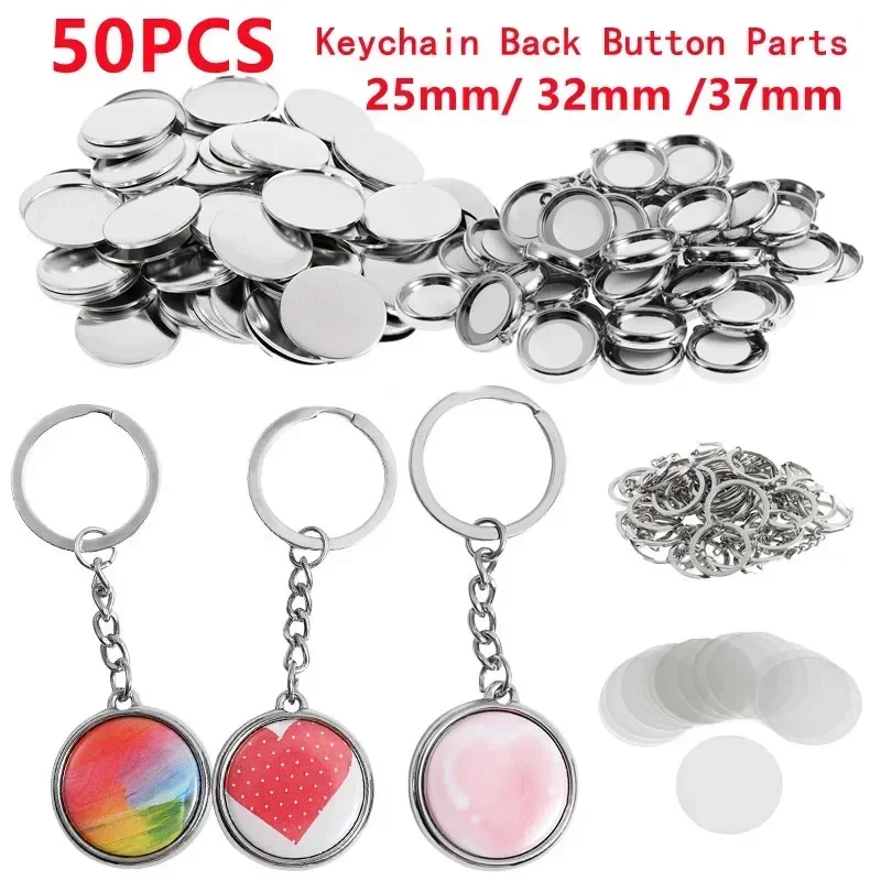 50Pcs/set Double-sided Key Chain Parts for Badge Machine 25mm 32mm 37mm  Round Pin Making Supplies Metal Front Cover Blank Paper