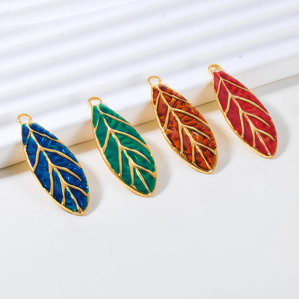 

4pcs/lot Stainless Steel Enamel Leaves Charms Multicolour for DIY Earrings Necklace Jewelry Making Pendant Supplies