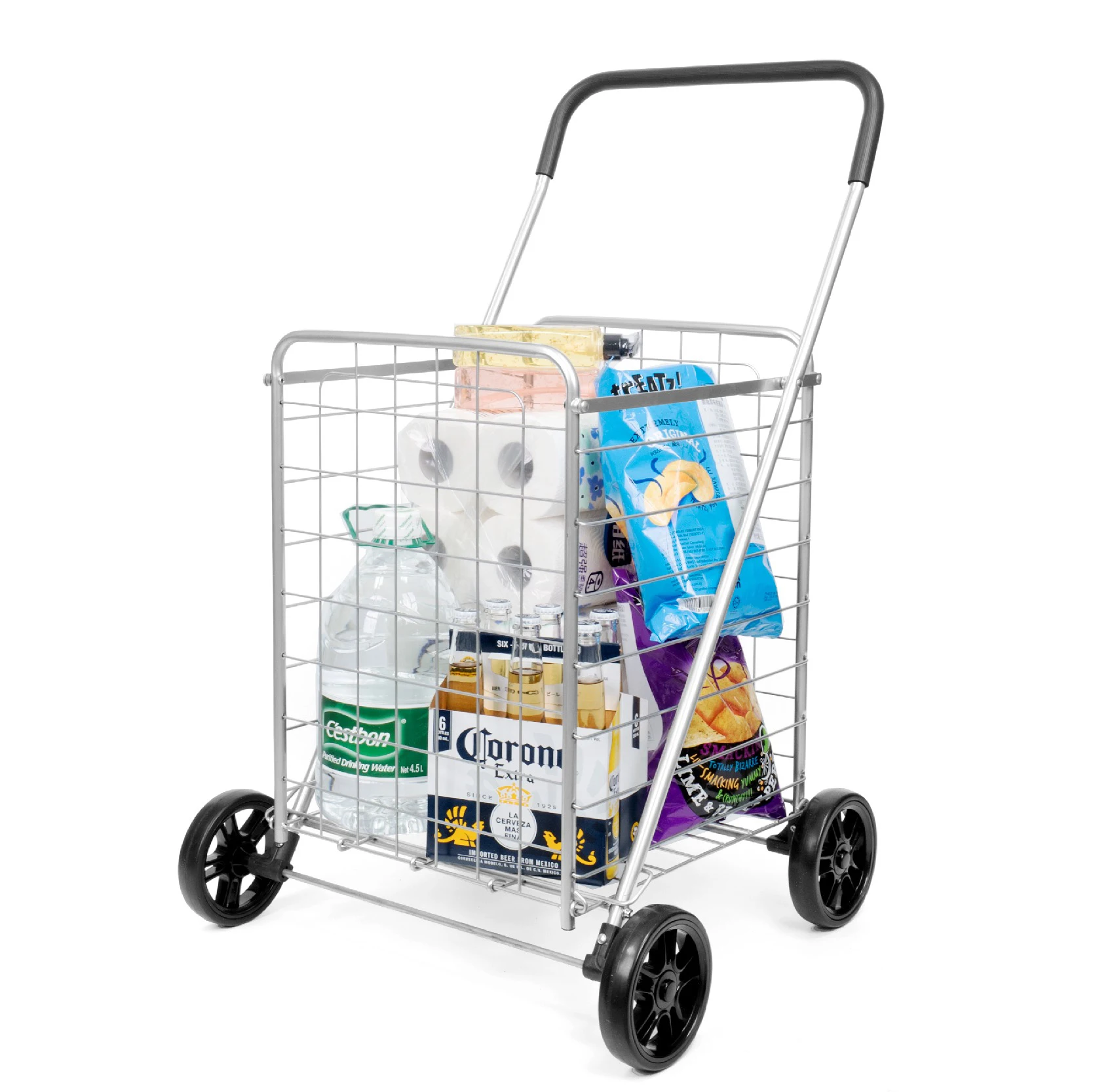 88L Large Capacity Foldable Shopping Cart, 45kg Load Carbon Steel Frame, PU Wheels for Grocery/Market/Stairs