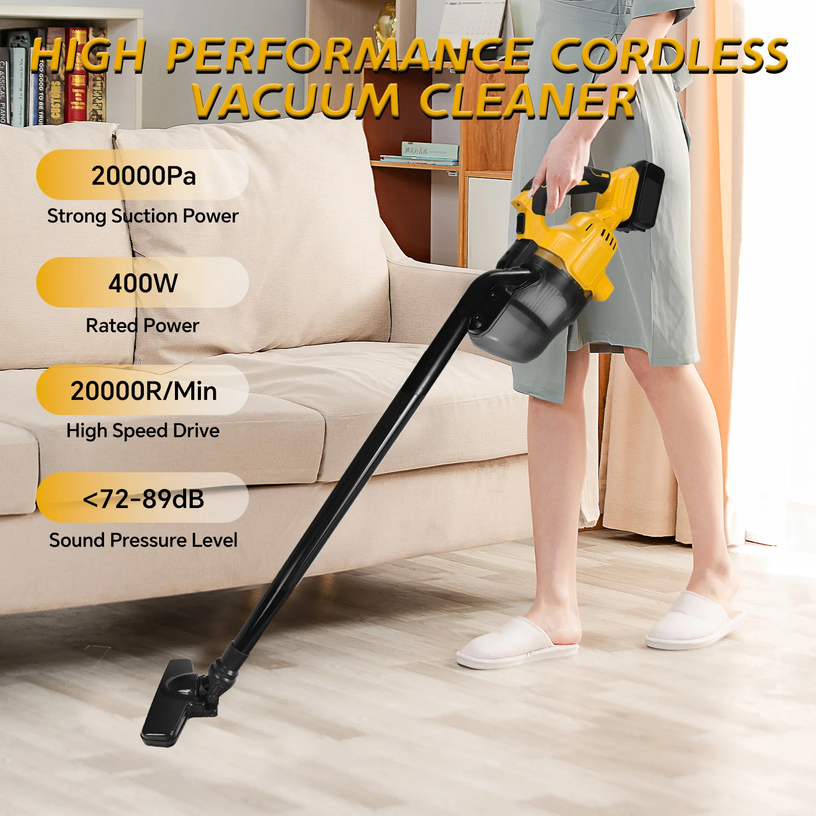 Cordless Vacuum Cleaner 400W Handheld Electric Vacuum Cleaner 20KPA Powerful Suction Fit for Dewalt 20V Battery (No Battery)