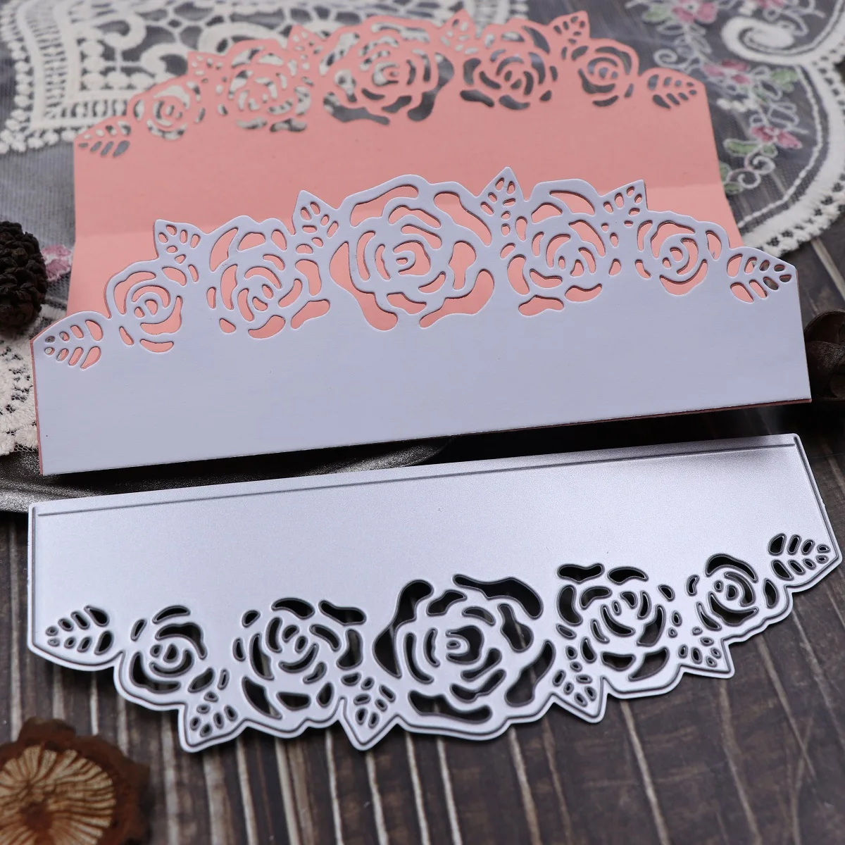 Rose Border Metal Dies Cutting for Scrapbooking Embossing DIY Manual Photo Album Decor Knife Mold New Craft Stencils 2024 New