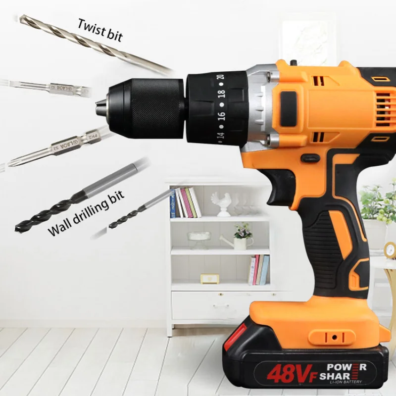 48V Cordless Drill Electric Screwdriver Mini Wireless Power Driver DC Lithium-Ion Battery 3/8-Inch 2 Speed Power Tools