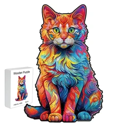 Wooden Puzzle Color Cat gift box Beautiful gift Irregular shape puzzle Christmas gift Adult stress reduction family interaction