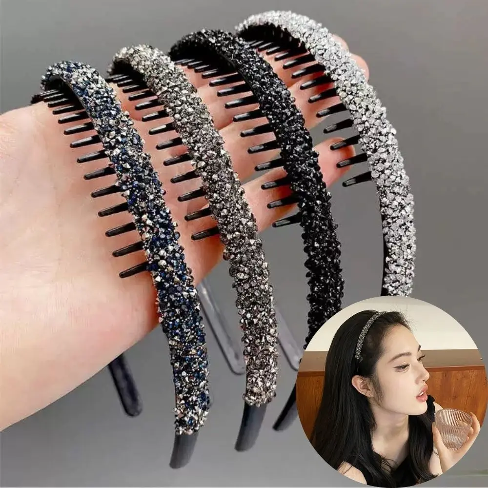 Luxury Rhinestones Headbands For Women Non-Slip Toothed Washing Face Hair Hoop Headwear Shiny Crystal Hair Accessories Hairband