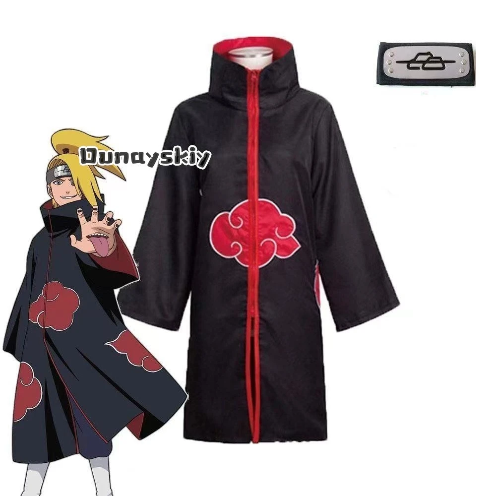 LWW29*Deidara Cosplay AnimeCostume Cloaks with Headband Ring Wig for Halloween Party Costume Akatsuki Ninja Red Cloud Cloak view 5
