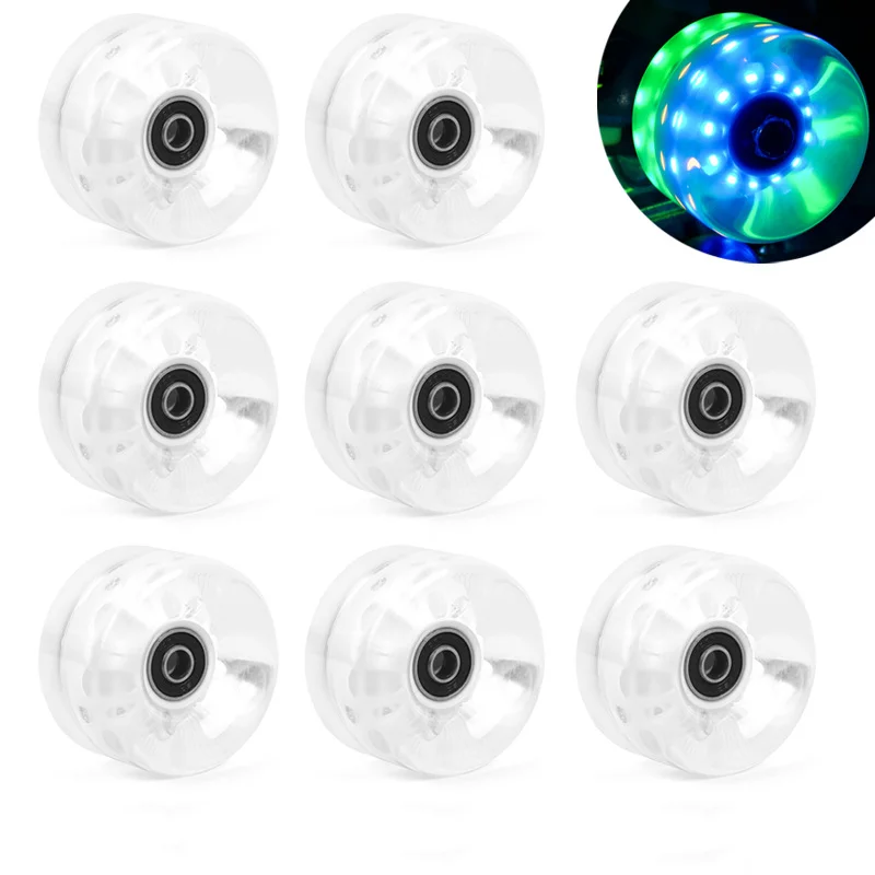 

6536 Double Row Roller Skates 8 Lights Up Wheel Roller Skates Flash Wheel Roller Skates Skateboard Brush Street Clear Wheels