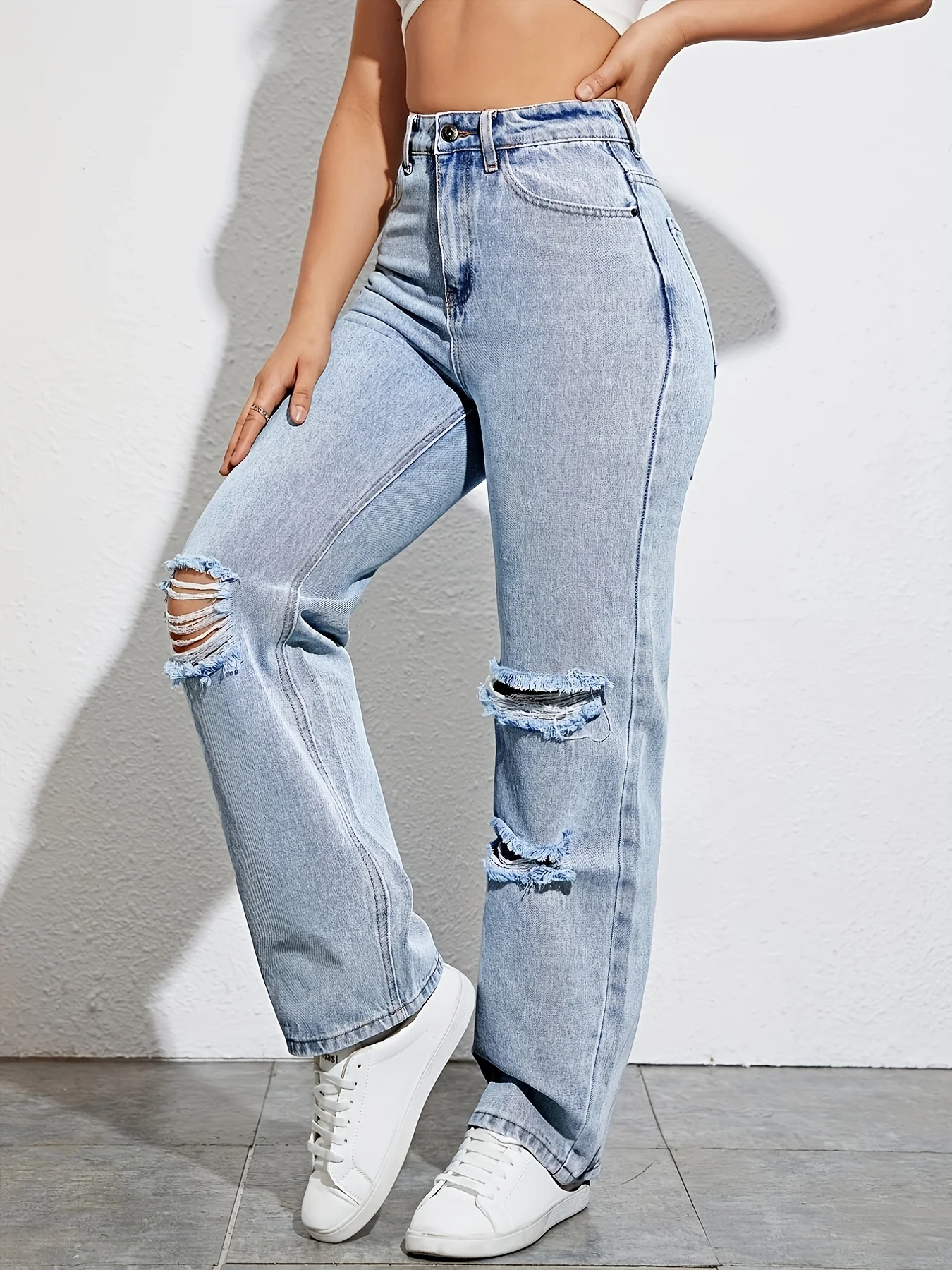 Джинсы DenimColab 2022: широкие брюки с эффектом потертости свободные джинсы-бойфренды 100% хлопок джинсы-мом повседневные из денима