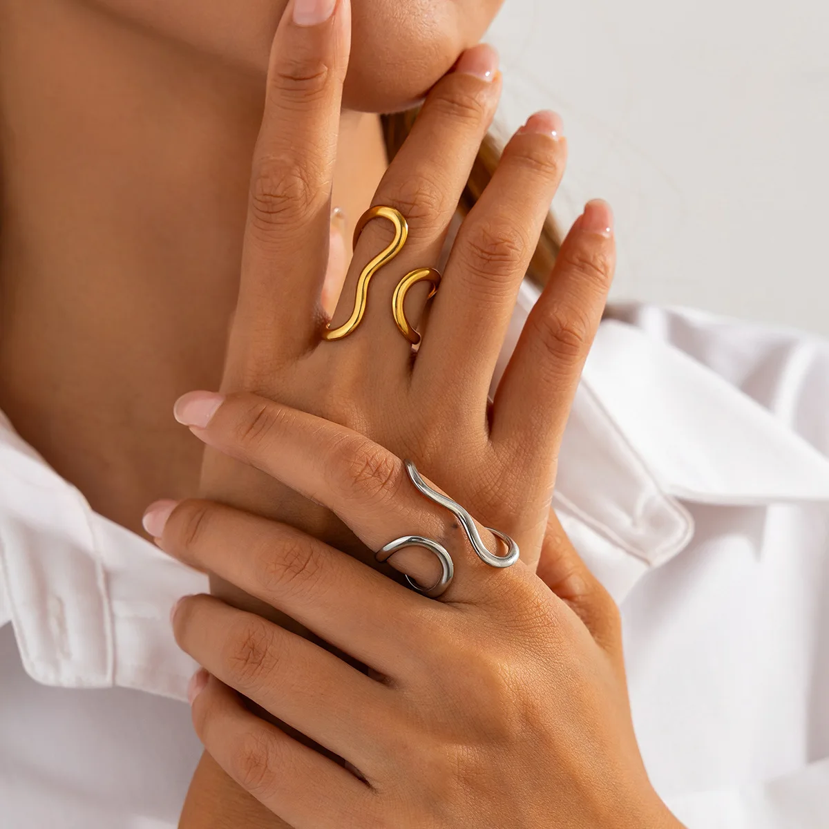 High Quality Geometric Smooth Band Knuckle Ring Irregular Cross Open Joint Adjustable Metal Finger Jewelry