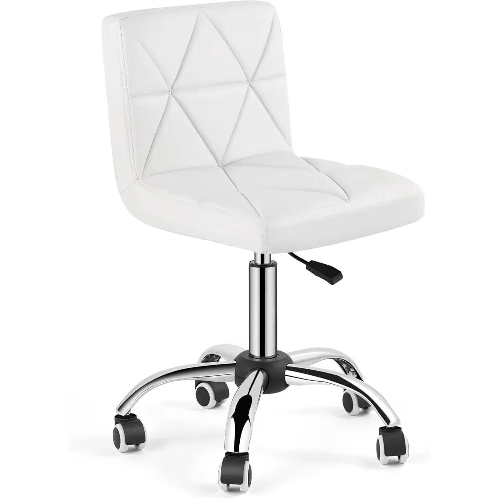 

Armless desk chair, mid back swivel office chair, adjustable conference task chair with rolling wheels and diamond pattern