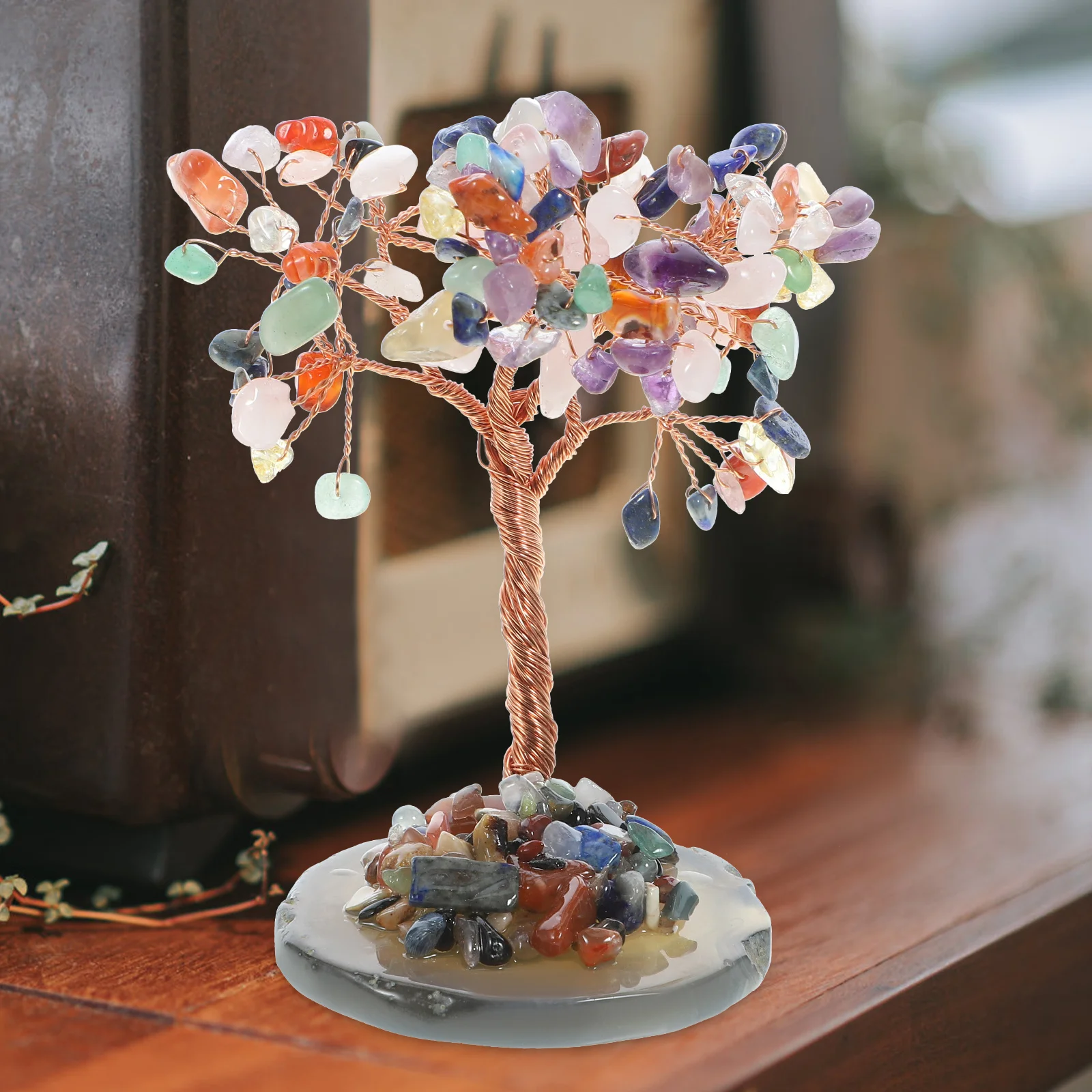 

Crystal Tree Decorative Desktop Adornment Fine Crystal Wishing Tree Ornament for Bedroom Countertop Fortune Decor