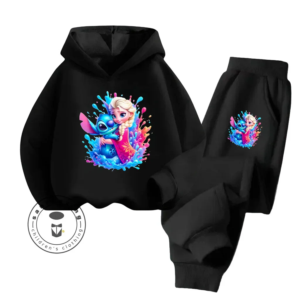 2024 Frozen Cartoon Hip Hop Long Sleeve Sets for Kids 3-14 Years Old Streetwear Modern Style Fall and Winter Hoodie Tracksuit