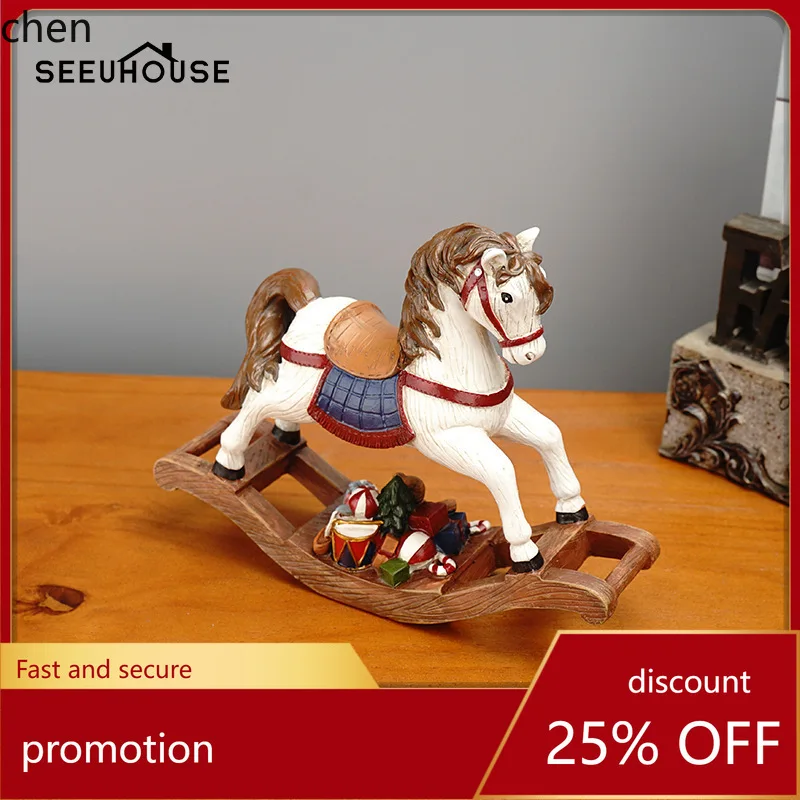 

HT Cross-Border Christmas Wooden Horse Resin Craft Christmas Tree Decoration Home Simulation Animal Ornament