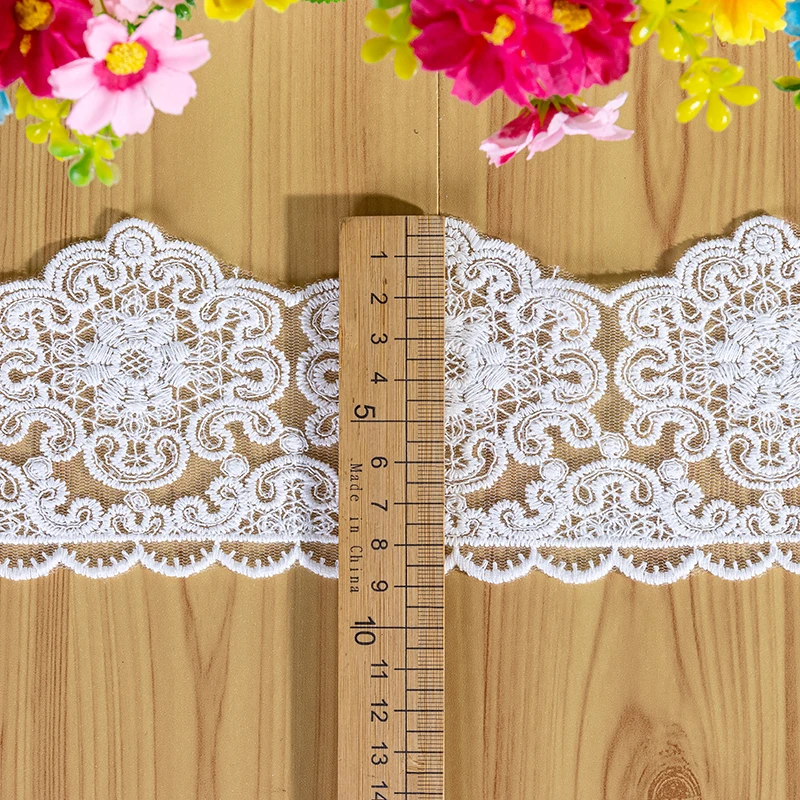 Embroidered Lace Ribbon for Sewing, 100% Cotton, Hollow Out, White, Beige, Black, 9cm Width, DIY Accessories, 3 Yards per Lot