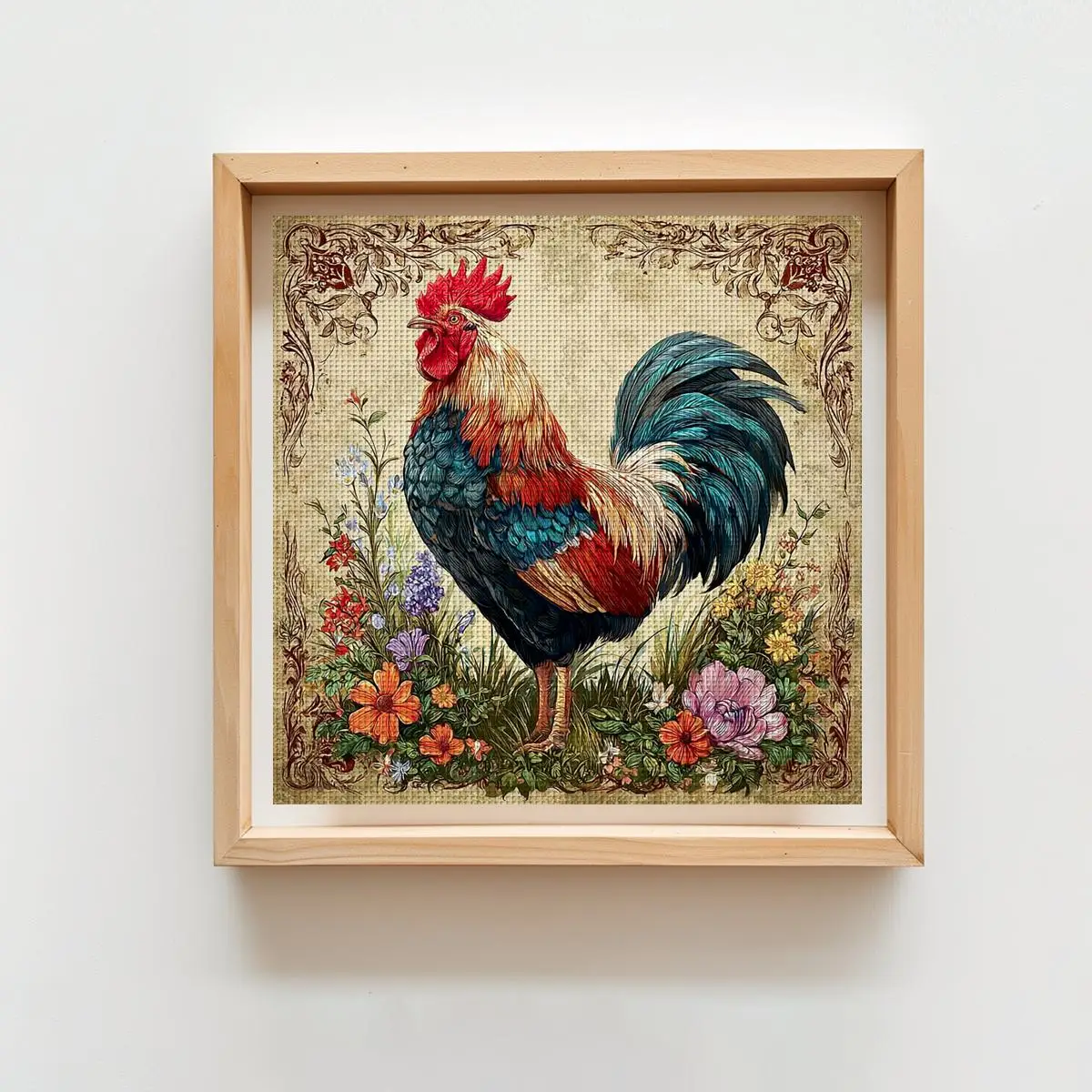 1pc 40X40CM/15.74inch Rooster Stamped Cross Stitch Kit DIY Kit 11/14CT DIY Embroidered Set DIY Cross-Stitch Set
