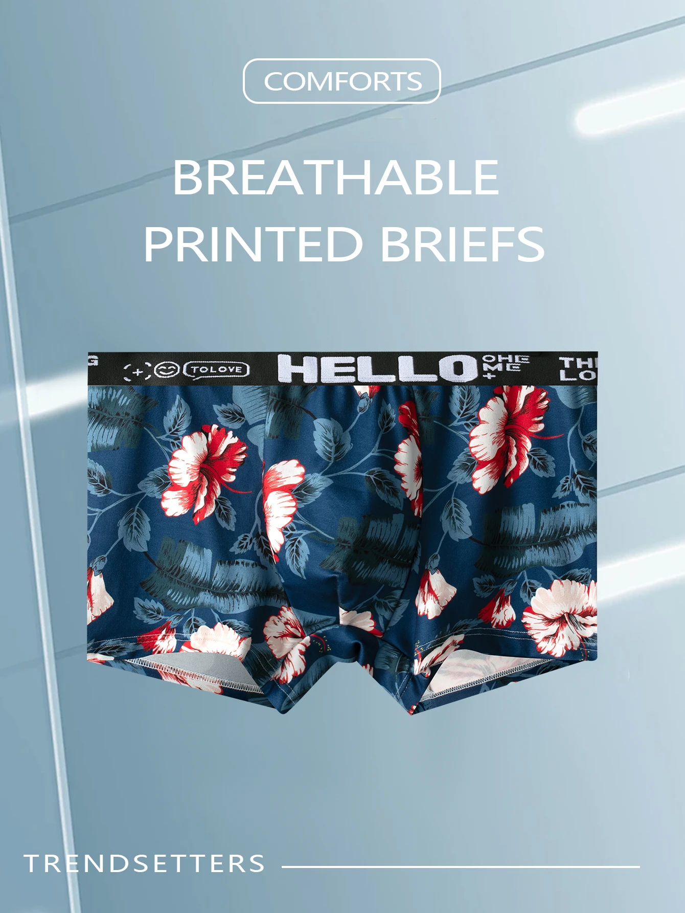 

Single pack of men's floral print underpants fashionable fashion boxer briefs soft breathable boxer briefs