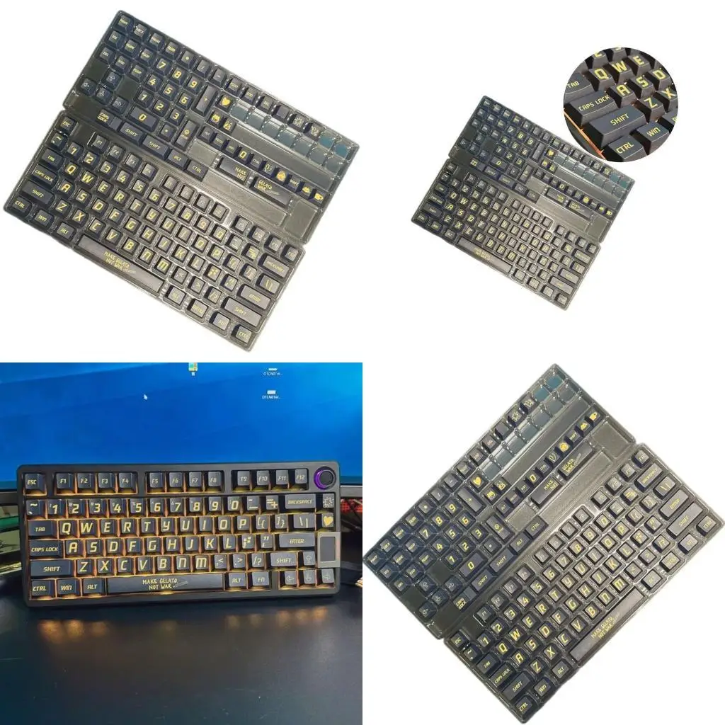 652F 130PCS PBT Dye Subbed Keycaps Black Keycap Set For Mechancial Keyboard Switches Keycaps Replacement