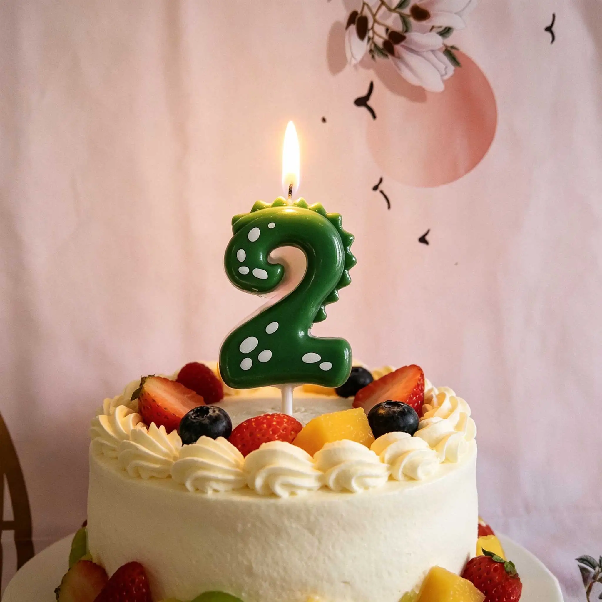 1pc Dinosaur Candle 0-9 Green Number Cake Topper, Boy Birthday Party Cake Decoration, Baby Shower, Blue Red Yellow Dinosaur Cand