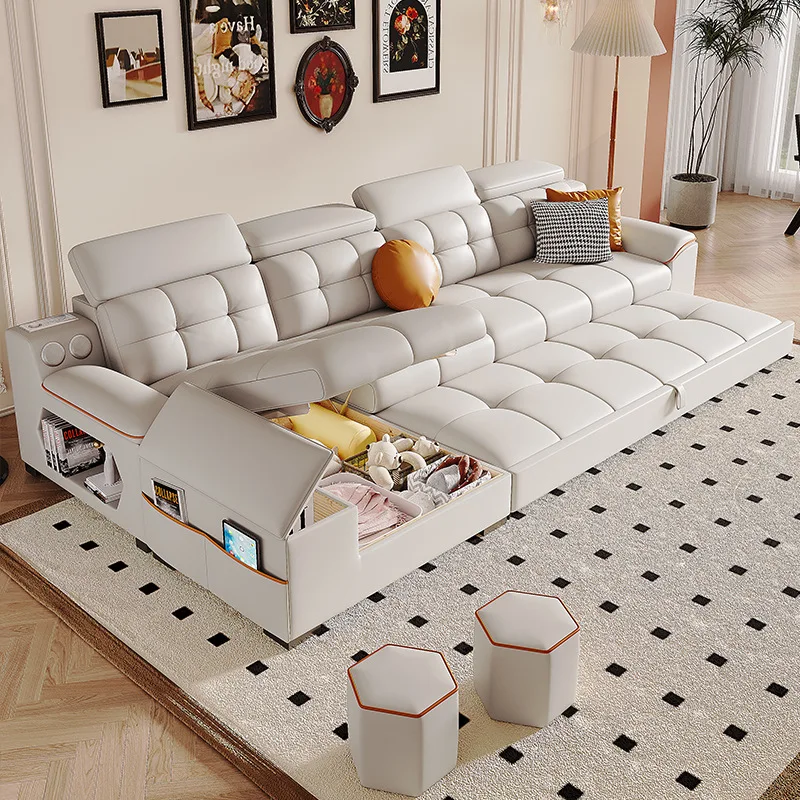 Cat claw leather sofa bed folding dual-purpose small apartment princess multi-functional retractable pull-out storage technology