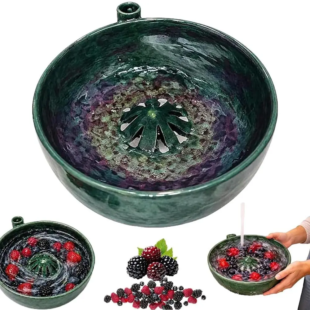 Imitation Ceramic Berry Swirl Bowl 360 Degree Cleaning Drain Holes Fruit Swirl Colander Center Cone Design Quick Drainage