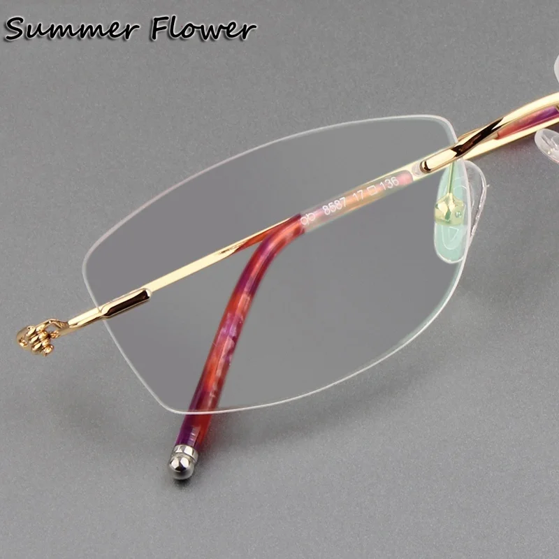 

Women Rimless Eyeglass Titanium Flexible Trendy Fashion Elegant Prescription Glasses Lady Oval Customize Optical Frameless Gafas