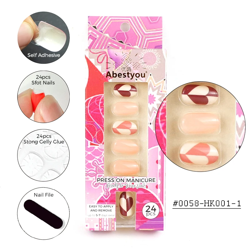 

24pcs Handmade Short Press On Nails Sticker Manicure Art Gel Nail Polish Sets and Kits Charm Kit De Unha Em Gel Completo Tools