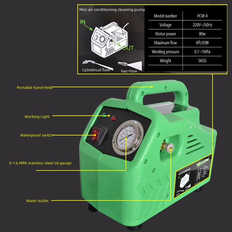 Bomba de limpieza de aire acondicionado de alta presión para el hogar, PCW-4S, máquina de lavado de coches portátil, autocebante, 4L/Min