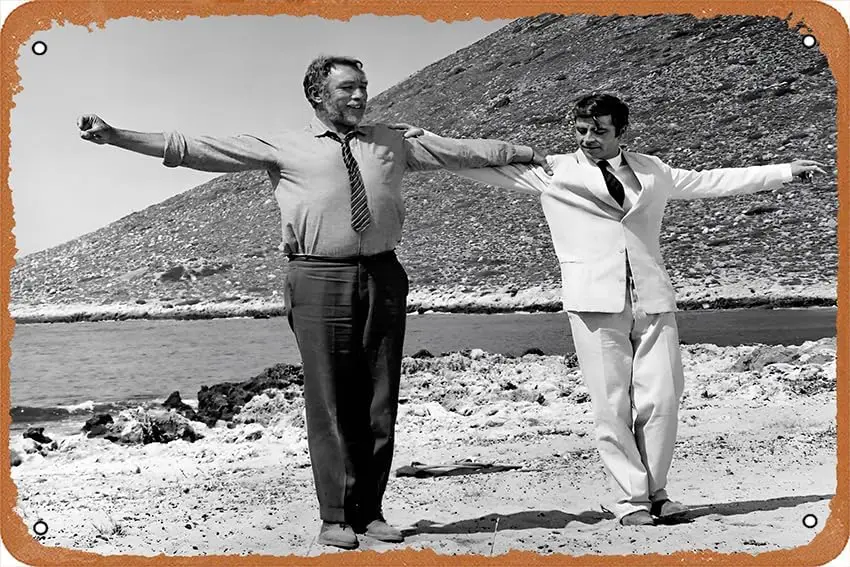 Zorba the Greek, Anthony Quinn, Alan Bates, 1964 Tin Metal Vintage Sign Wall Decor Funny Decoration for Home Kitchen Bar Room Ga