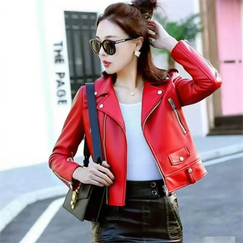 Casaco de couro de alta qualidade feminino 2025 primavera outono moda nova outerwear coreano senhoras casaco de couro da motocicleta feminino