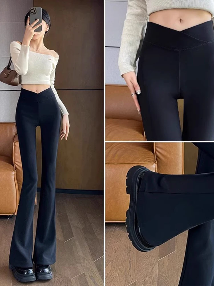 

High Waist Bla arkskin Yoga Pants Women's Outerwear Spring Autumn New Sle Tight Bot Leggings Bell Bot Pants