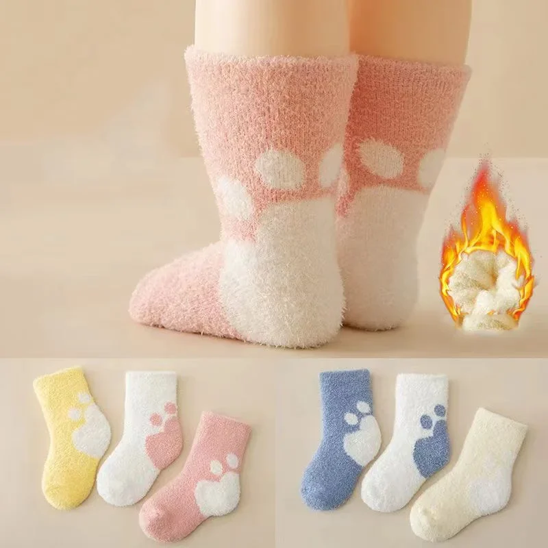 0-3 years old3PCS Set Baby Socks Sbring Autumn and Winter Thick Warm Baby Plush Socks Children's Coral Velvet Floor Socks