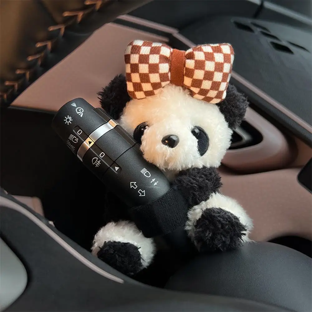 Car Cute Bowknot Panda Wiper Turn Signal Switch Ornaments Plush Decor Doll Auto Interior Accessories