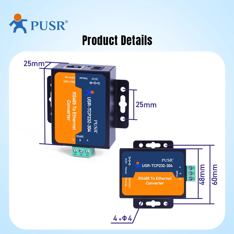 USR-TCP232-304 1-portowy konwerter TCP/IP RS485 szeregowy na Ethernet z CE FCC Rohs Modbus RTU na Modbus TCP