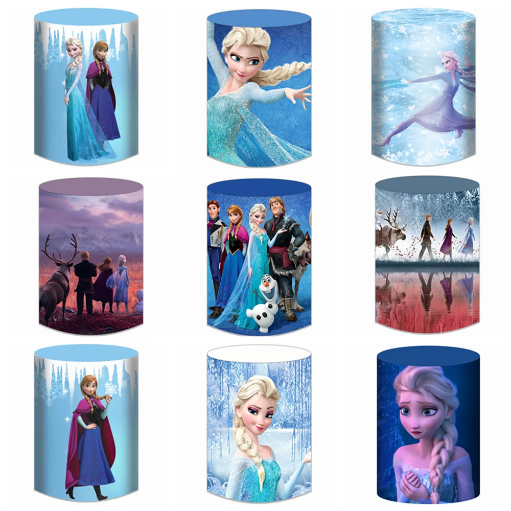 

Frozen Elsa and Anna Princess Theme Children Birthday Party Decoration Cylinder Cover Girl Baby Shower Photography Backdrop Prop