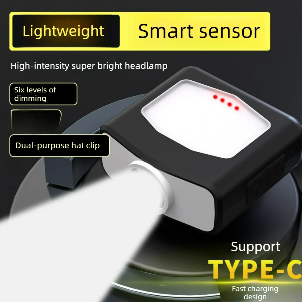 

Налобный фонарь с зажимом для шляпы с датчиком: перезаряжаемая легкая водонепроницаемая суперяркая фара для ночной рыбалки на открытом воздухе и экстренного использования
