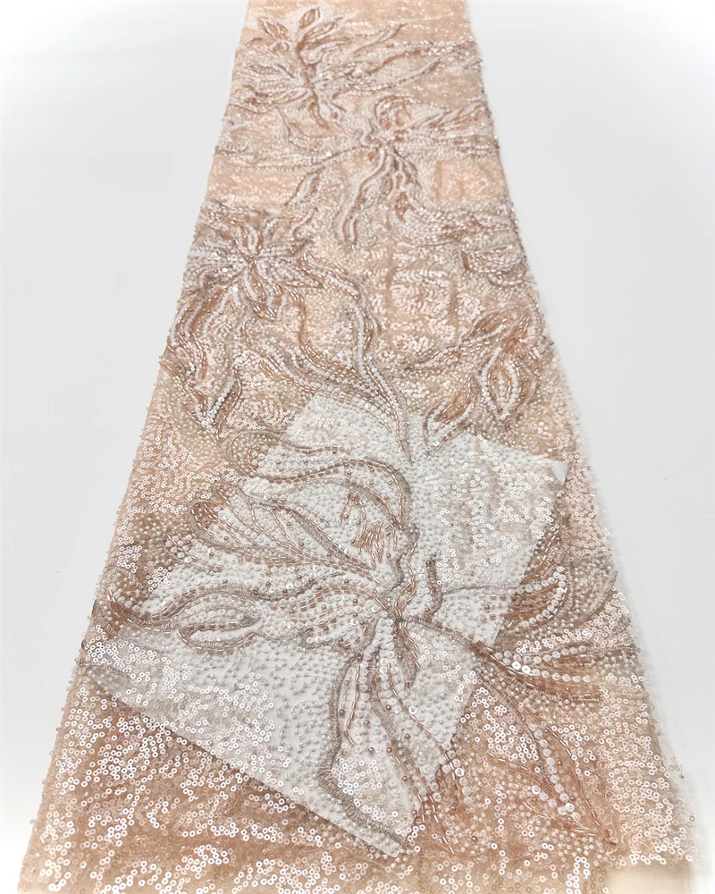 

African French Sequined Lace Fabric High-Quality Tulle Beaded Embroidered Nigerian Dress Material for Party Wedding
