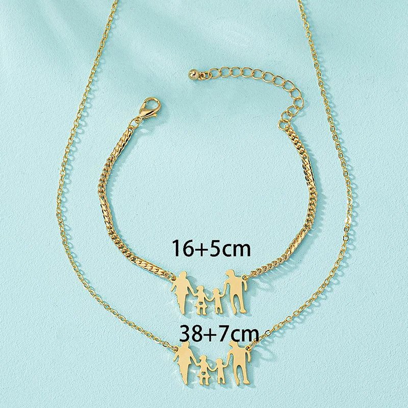 Obega 2PCS Bracelet Necklace Family Jewelry Set Dad Mom Children Pendant Lovely Pendant Gold Color Bracelet Trendy Jewelry Set