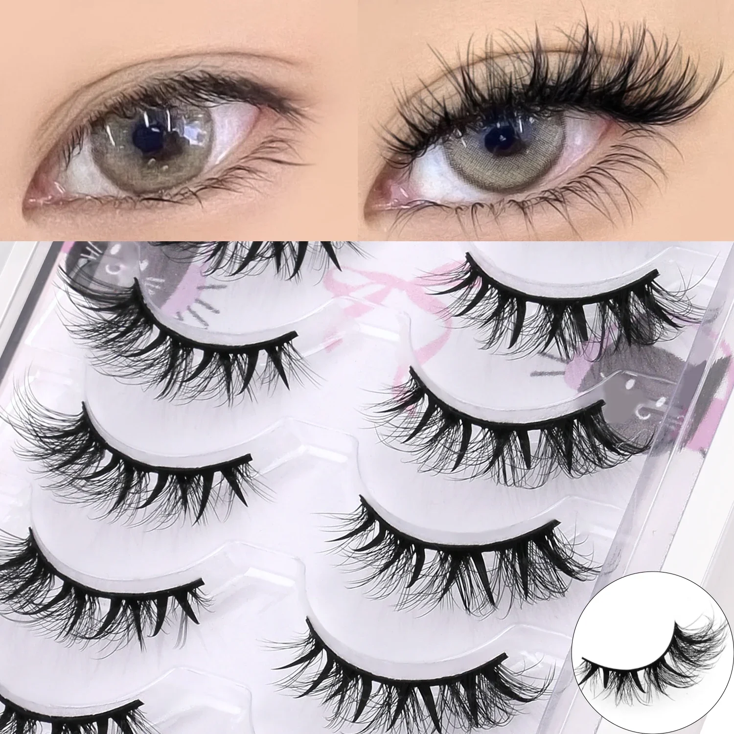 GROINNEYA Cat Eyelashes Wispy Lashes Natural Look False Eyelashes Fluffy Faux Mink Lashes Wispy Winged End Eye Elongated Lashes