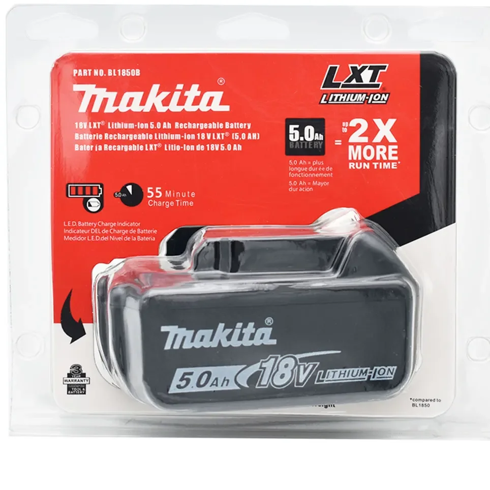 100% Original Makita Rechargeable Power Tool Battery, Replaceable LED Lithium-ion, 5.0 Ah 18V LXT BL1860B BL1860BL1850 BL1830