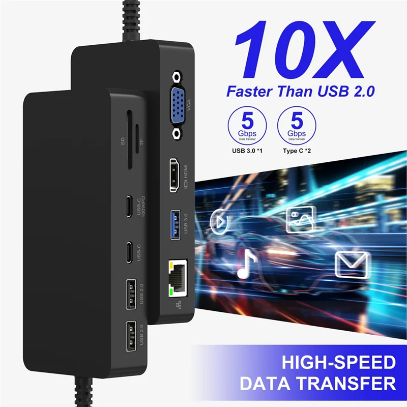 

Поверхностная док-станция USB C 11-в-1 с блоком питания — док-станция с тройным дисплеем 2 + VGA для Surface Pro Series 11/10/9/8/X/7-