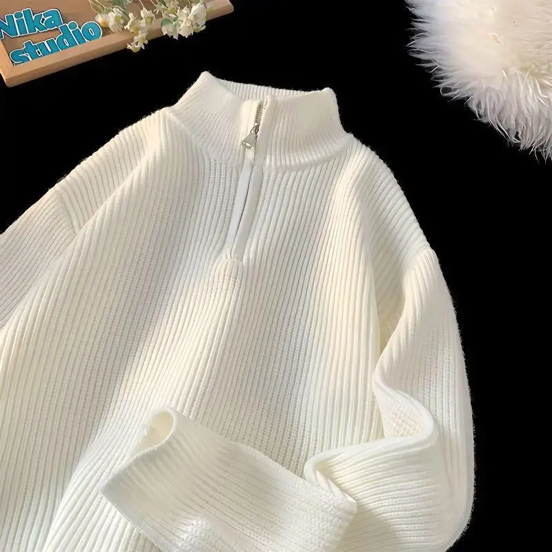 

Мужской трикотаж с высоким воротником, модная повседневная внутренняя одежда на молнии, удобный длинный свитер из полиэфирного волокна