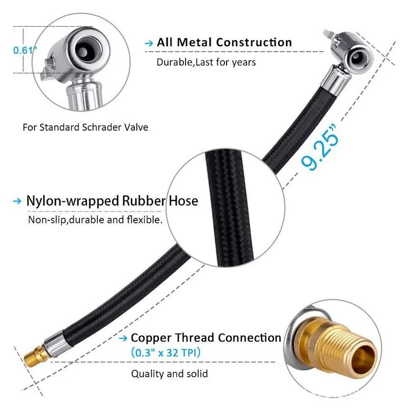 Inflador de aire para neumáticos de coche, adaptador de manguera de extensión, tubo de bomba de inflado para motocicleta, conector de Tupe, tubo de