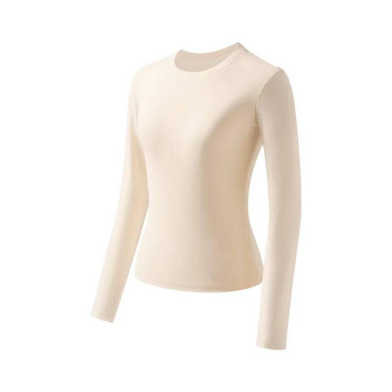 Women's Solid Cotton Long-sleeved T-shirt Elastic Close-fitting O-Neck Sporty Base Shirt Black Female Outdoor Sportswear Tops