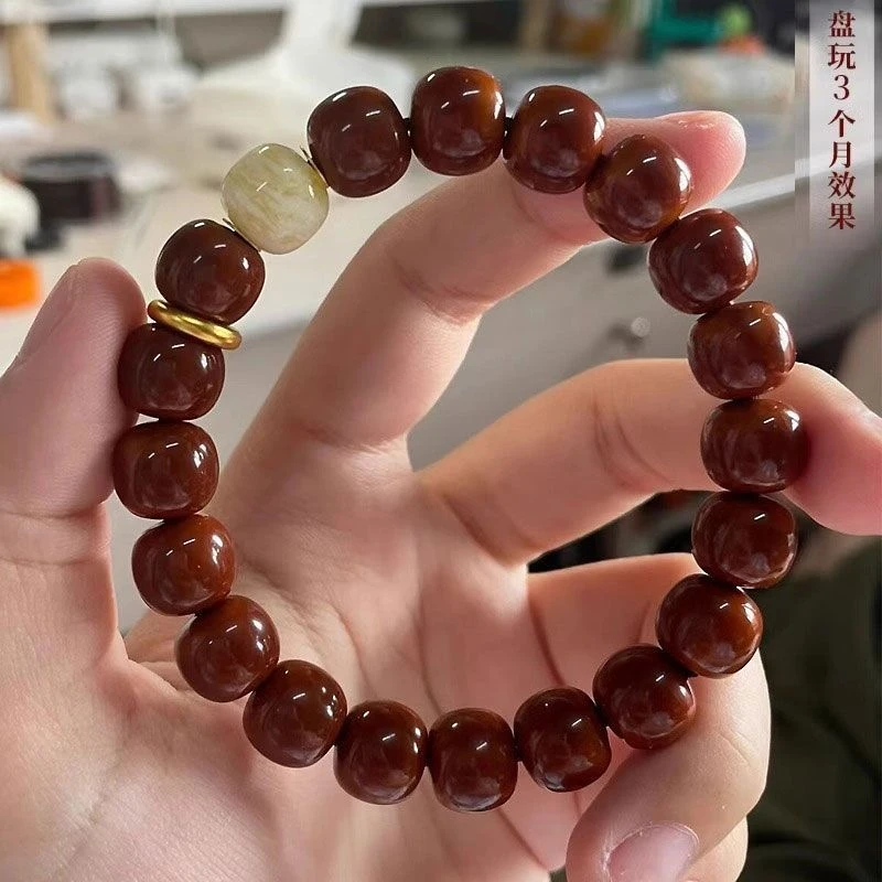 

Мужской браслет из орехового дерева Houhou, винтажный, с прямой резьбой, гладкий, аксессуар для буддийских молитвенных четок, Kukewenwan single