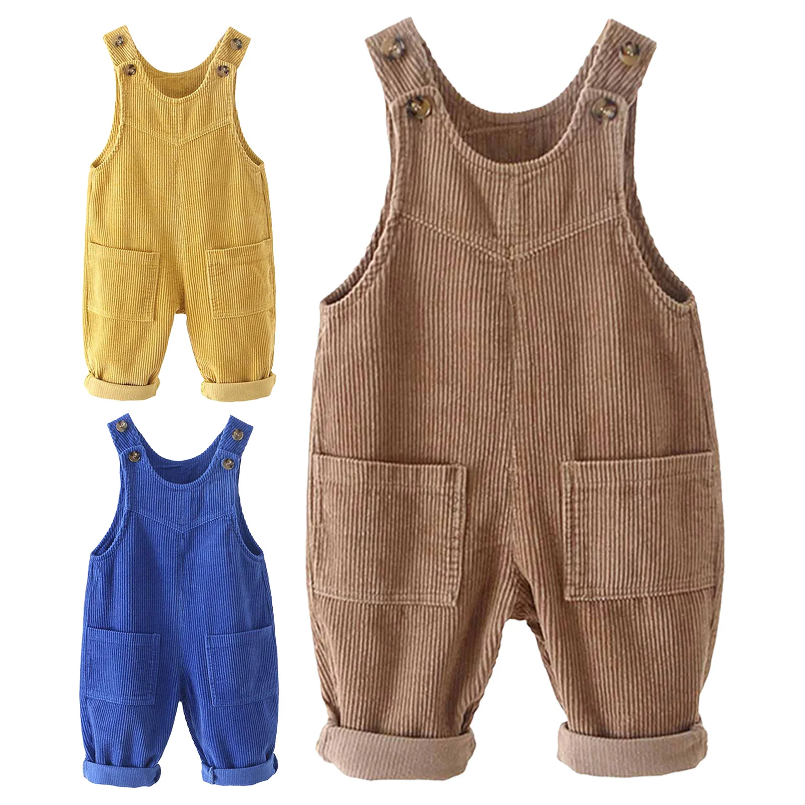 Toddler Suspender Pants Infant Baby Girls Fashionable Pockets Adjustable Corduroy Trousers Overalls for Daily Wear Photography