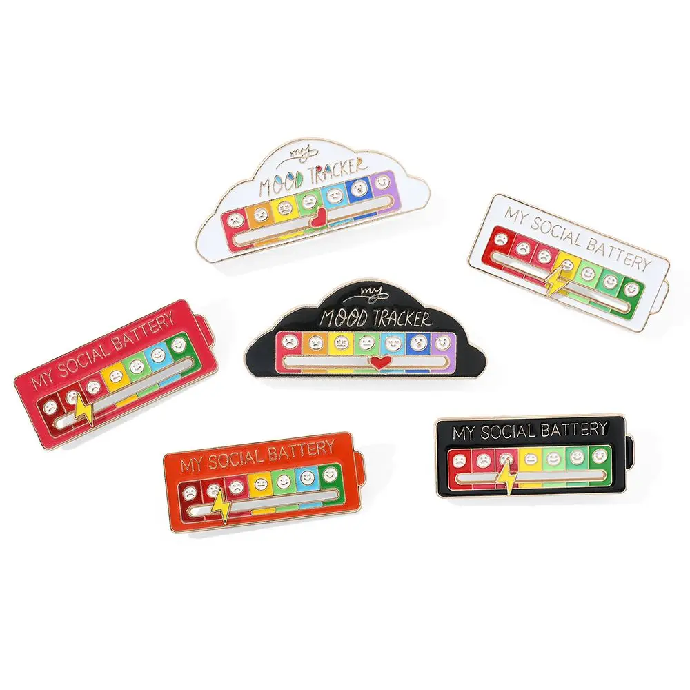 Mood Expression Pins for Women Men My Social Battery Brooches on Clothes Funny Alloy Badge Gifts