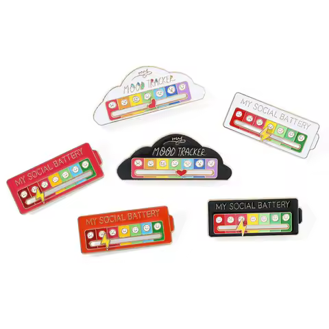 Mood Expression Pins for Women Men My Social Battery Brooches on Clothes Funny Alloy Badge Gifts