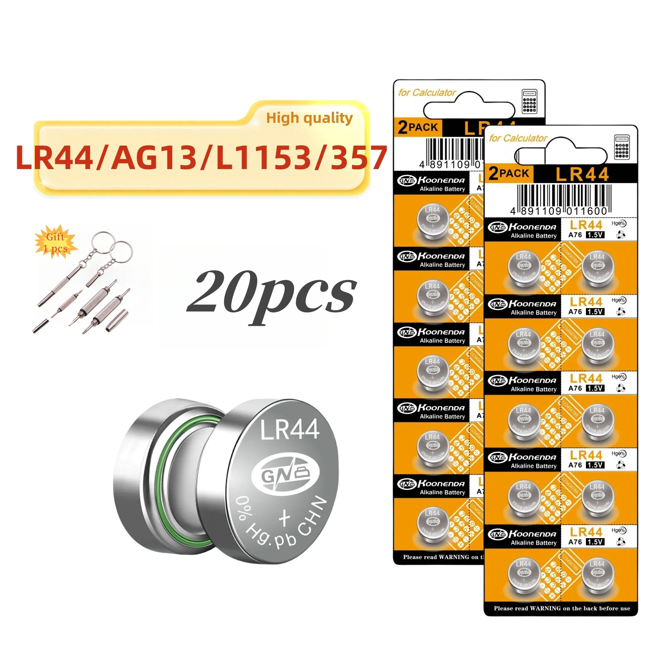 

20pcs High Capacity AG13 A76 LR44 357 L1154 Button Cell 1.5V Battery Long Shelf Life 0% Mercury Alkaline batteries with gift